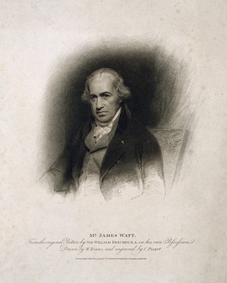 James Watt. Stipple engraving by C. Picart, 1809, after W. Evans after Sir W. Beechey.