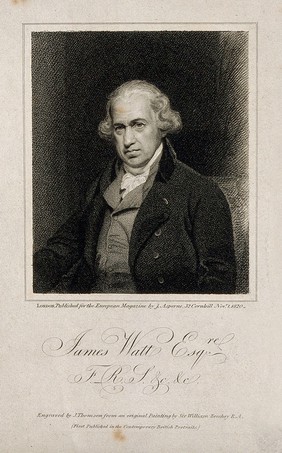 James Watt. Stipple engraving by J. Thomson, 1820, after Sir W. Beechey.