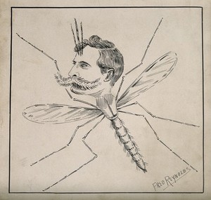 view Henry Solomon Wellcome. Pen drawing by F. Reynolds.