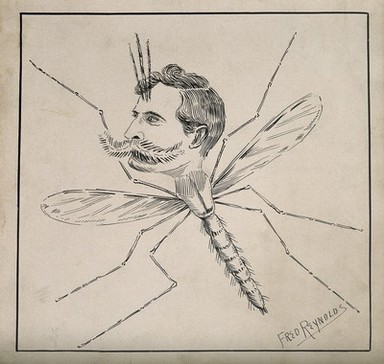 Henry Solomon Wellcome. Pen drawing by F. Reynolds.