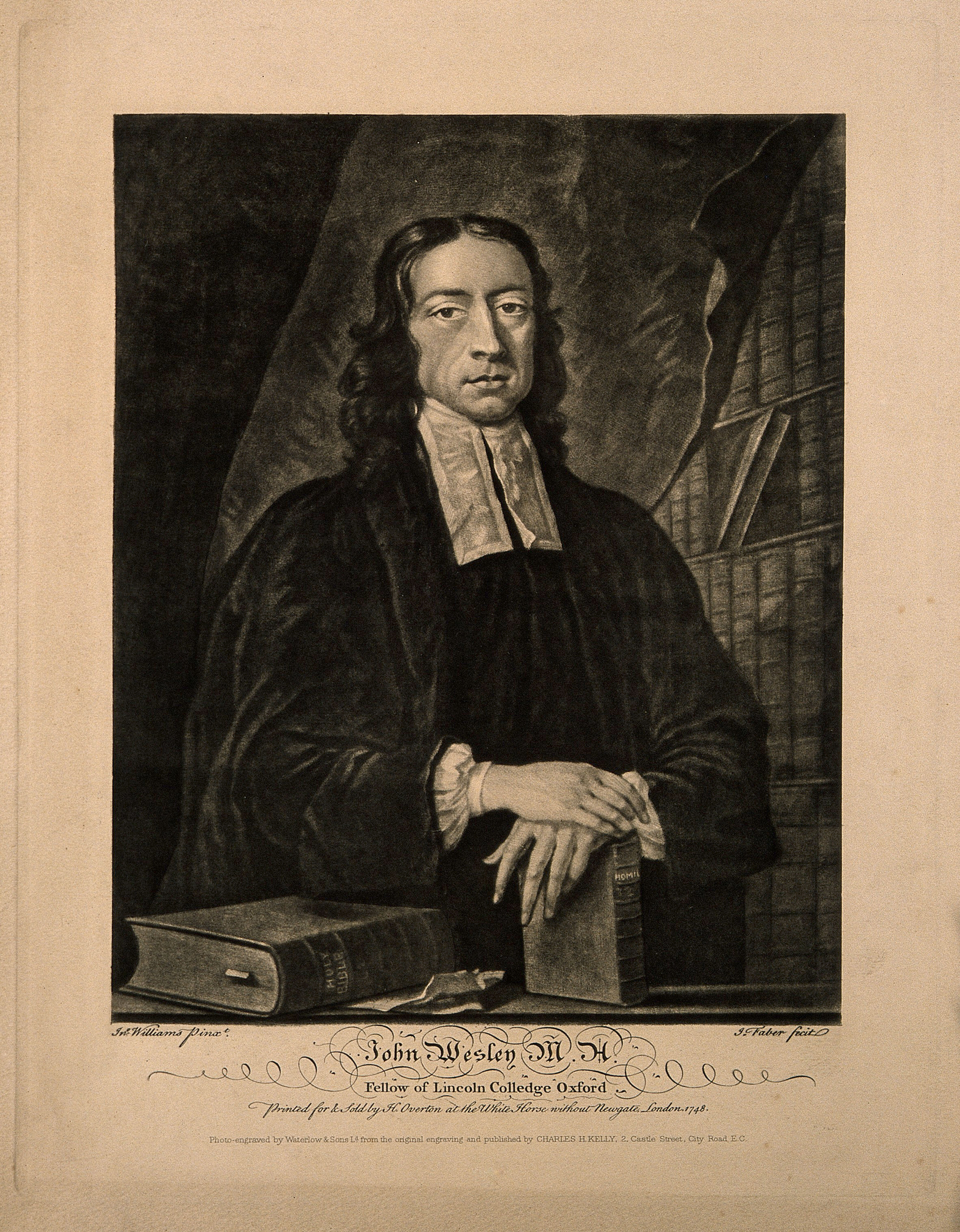 John Wesley. Photogravure by Waterlow & Sons after J. Faber, junior, 1743, after J. Williams.