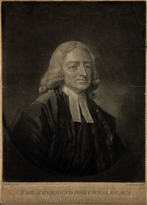 view John Wesley. Mezzotint by Jonathan Spilsbury, 1789, after G. Romney, 1789.