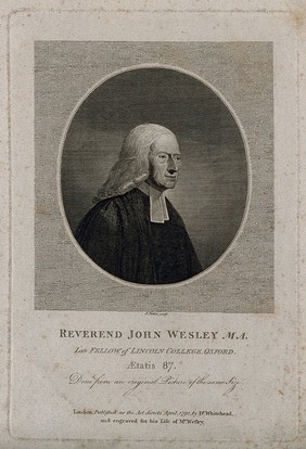 John Wesley. Line engraving by J. Fittler, 1791, after J. Barry.