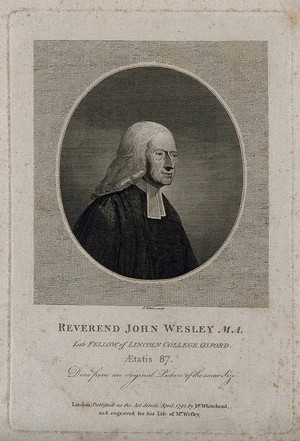 view John Wesley. Line engraving by J. Fittler, 1791, after J. Barry.