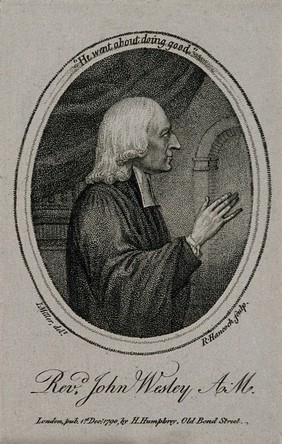 John Wesley. Stipple engraving by W. Ridley after J. Miller.