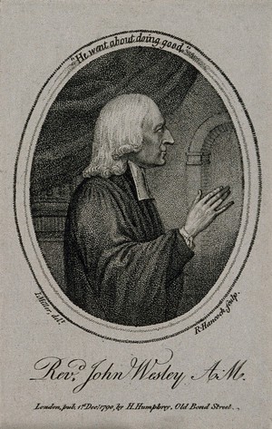 view John Wesley. Stipple engraving by W. Ridley after J. Miller.