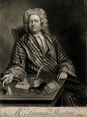 Thomas Weston. Mezzotint by J. Faber, junior, 1723, after M. Dahl.