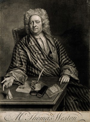 view Thomas Weston. Mezzotint by J. Faber, junior, 1723, after M. Dahl.