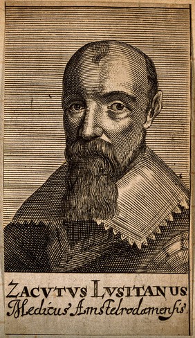 Abraham Zacutus Lusitanus. Line engraving, 1688.