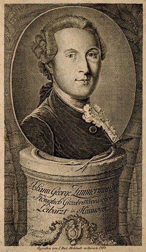 view Johann Georg Zimmermann. Line engraving by J.R. Holzhalb, 1768.