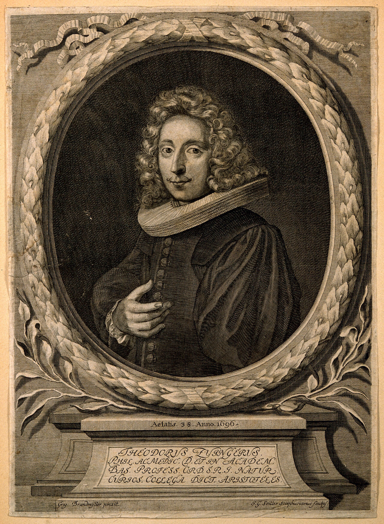 Theodor Zwinger, the younger. Line engraving by J. G. Seiller after G. Brandmüller., by Gregor Brandmüller