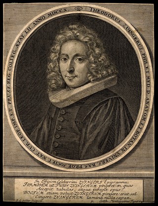 Theodor Zwinger, the younger. Line engraving by J. G. Seiller, 1731, after G. Brandmüller.