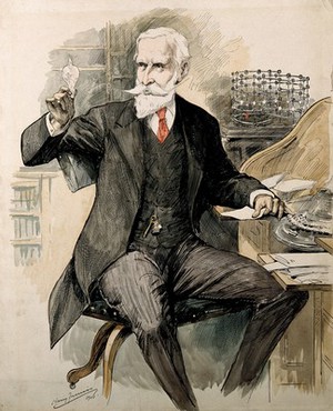 view Sir William Crookes. Pen drawing with wash by H. Furniss, 1906.