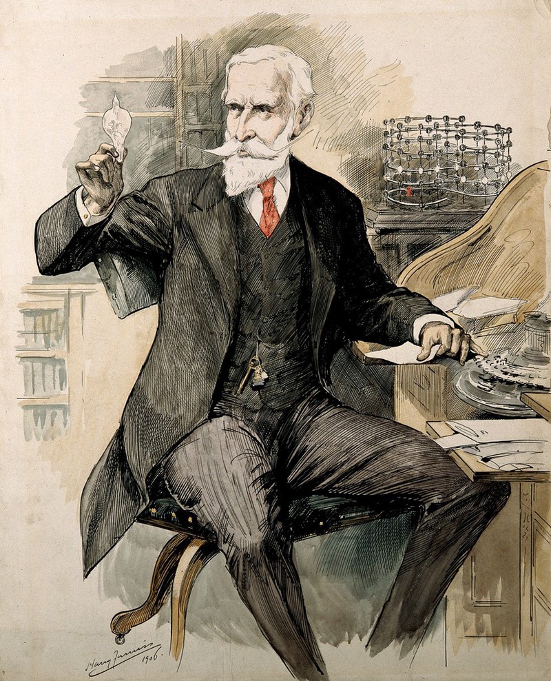 Sir William Crookes. Pen drawing with wash by H. Furniss, 1906., 1906, by Harry Furniss