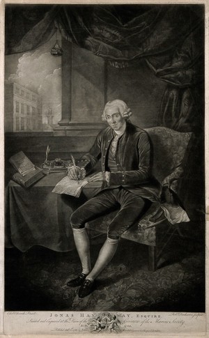 view Jonas Hanway. Mezzotint by R. Dunkarton, 1781, after E. Edwards.