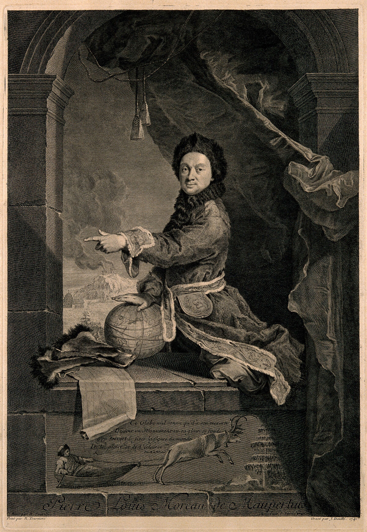 Pierre Louis Moreau de Maupertuis. Line engraving by J. Daullé and J.G. Wille, 1741, after R. Levrac-Tournières, 1737., 1741, by Robert Tournières