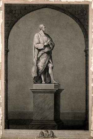 view Sir Isaac Newton. Stipple engraving by J. Whessel, 1812, after L. F. Roubiliac, 1755.