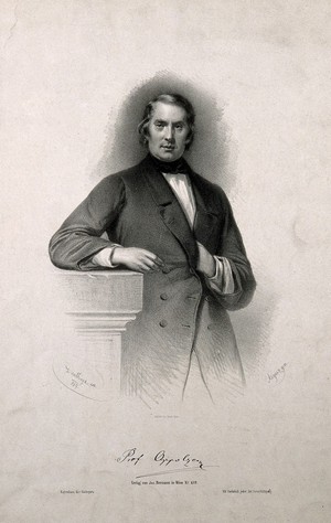 view Johann, Ritter von Oppolzer. Lithograph by A. Dauthage, 1859, after J.M. Aigner.