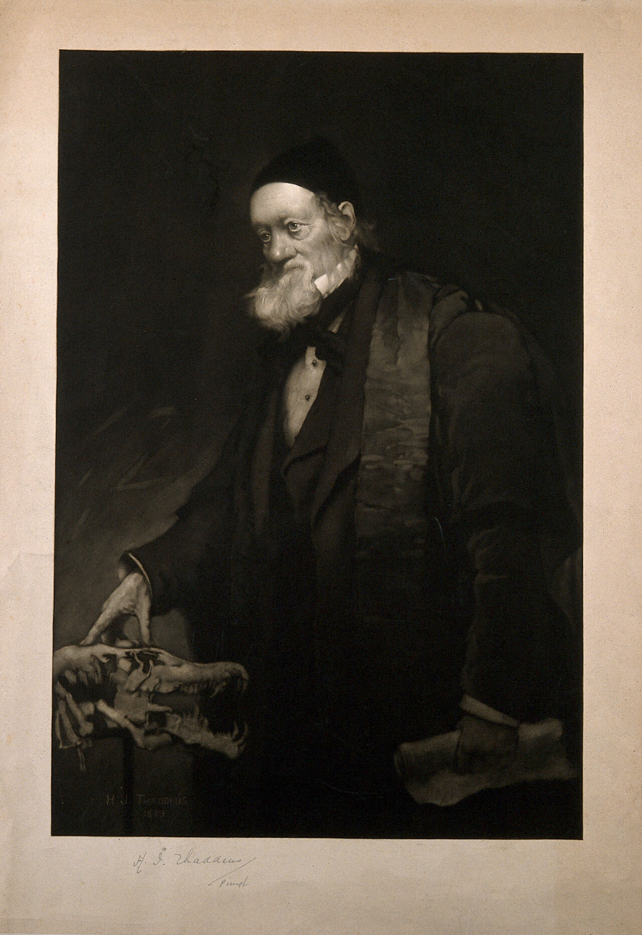 Sir Richard Owen. Mezzotint by H. J. Thaddeus, 1889., by Henry Jones Thaddeus