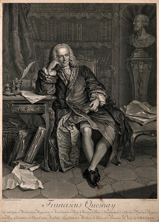 François Quesnay. Line engraving by J. G. Wille, 1747, after J. Chevallier, 1745.