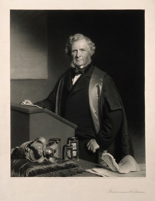 Sir William James Erasmus Wilson. Mezzotint by A. Scott, 1873, after S. Pearce.