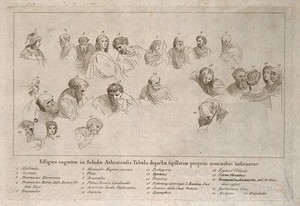 view The School of Athens: a key to the figures in the centre of the composition. Engraving by G. Volpato, after Raphael.