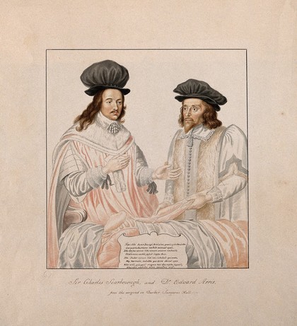 Sir Charles Scarborough and Dr Edward Arris conducting an anatomical dissection. Watercolour painting by G. P. Harding after an oil painting by R. Greenbury.