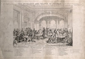 view British inventors, politicians and military men: a key to the identities of the sitters. Engraving by C.G. Lewis, 1863, after T.J. Barker.