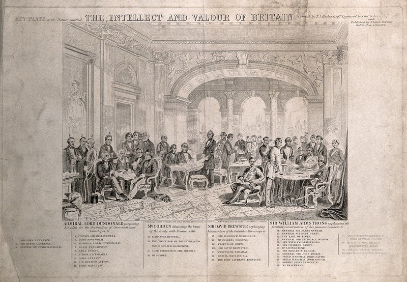 British inventors, politicians and military men: a key to the identities of the sitters. Engraving by C.G. Lewis, 1863, after T.J. Barker., 10 August 1863, by Thomas Jones Barker