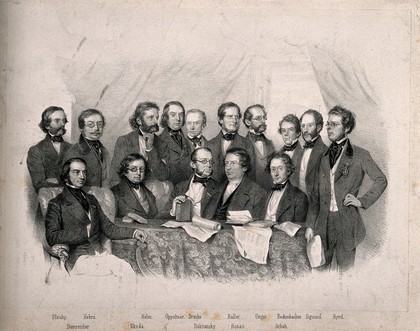 Medical professors at the University of Vienna. Lithograph by J. Stadler, 1855, after A. Prinzhofer, 1853.