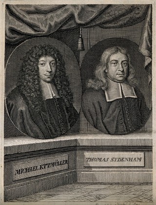Thomas Sydenham and M. Ettmüller. Line engraving by J.G. Mentzel, 1735, after Mary Beale, 1672.
