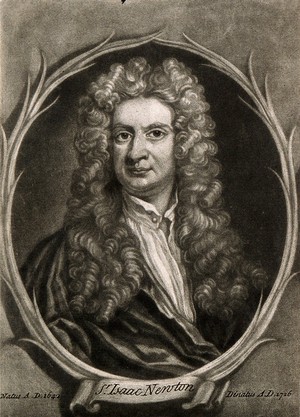 view Sir Isaac Newton. Mezzotint by F. Kyte, after 1726, after Sir G. Kneller, 1702.