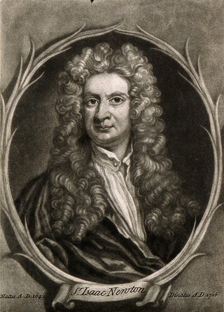 Sir Isaac Newton. Mezzotint by F. Kyte, after 1726, after Sir G. Kneller, 1702.
