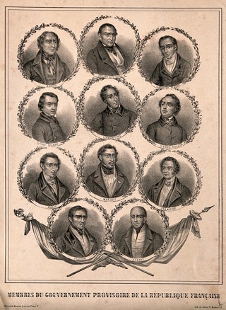Members of the provisional government of the Second Republic of France, 1848. Lithograph.