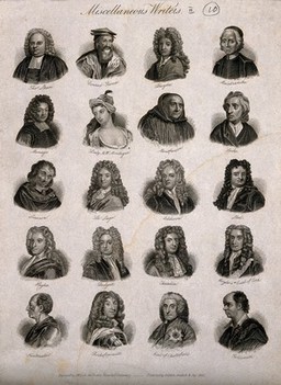 Philosophers and virtuosi: twenty portraits. Engraving by J.W. Cook, 1825.