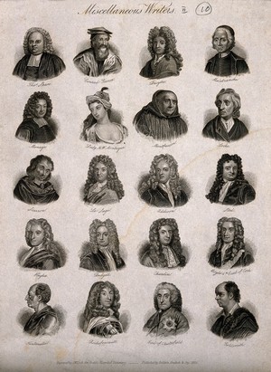 view Philosophers and writers: twenty portraits. Engraving by J.W. Cook, 1825.