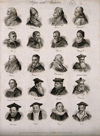 Popes and other churchmen: twenty portraits. Engraving by J.W. Cook, 1825.
