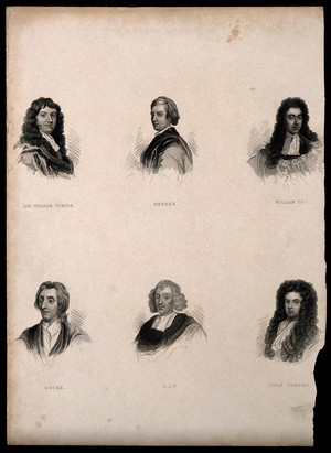 view Six men of William III's reign in England. Engraving.