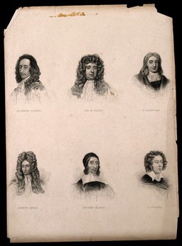 Six portraits of eminent seventeenth century men. Engraving.