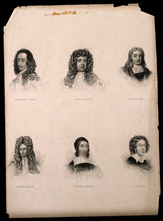 Six portraits of eminent seventeenth century men. Engraving.