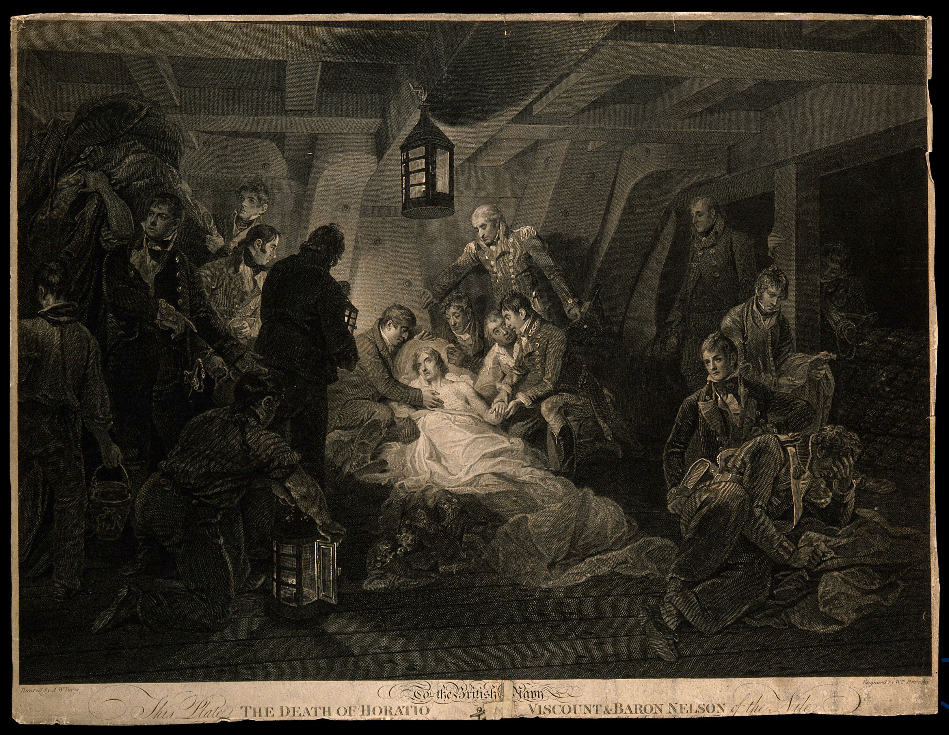 The Death Of Lord Nelson On The Quarter Deck Aboard Hms Victory At The Battle Of Trafalgar Engraving By W Bromley After A W Devis 1807 Wellcome Collection