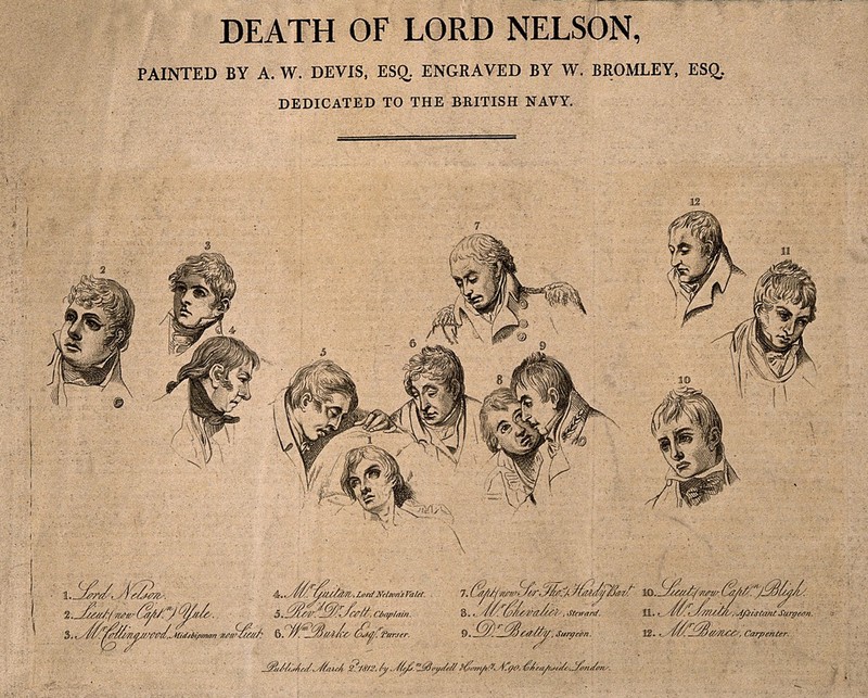 The death of Lord Nelson on the quarter deck aboard HMS Victory at the battle of