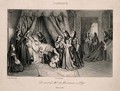 view The deathbed of Madame de Maintenon at the Maison Royale de Saint-Louis, at St Cyr. Lithograph after G. Mailand, 1837.