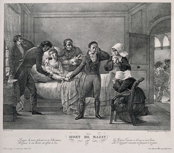 The death of André Mazet. Reproduction of a lithograph, 1822.