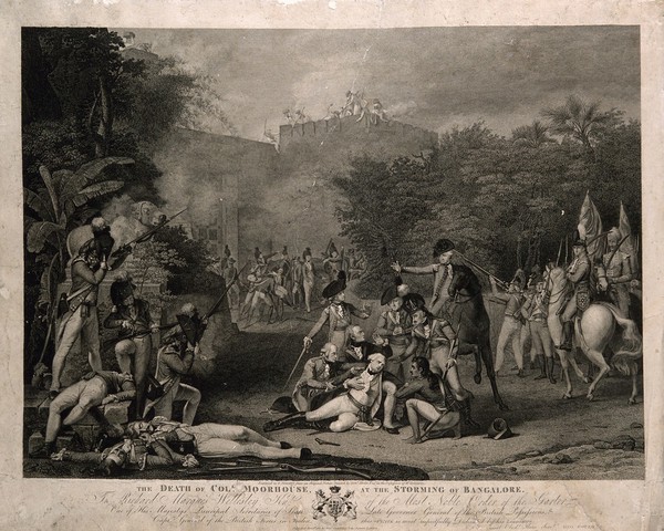 The death of Colonel Moorhouse at Bangalore. Engraving by E. Stalker, 1811, after R. Home, 1791.
