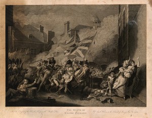 view The death of Major Peirson in the battle of Jersey. Engraving by A. Kessler after J.S. Copley.