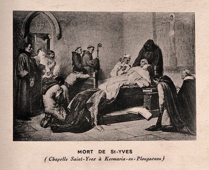 The deathbed of Saint Ivo of Kermartin. Process print after G. Mailand (?), 1837.