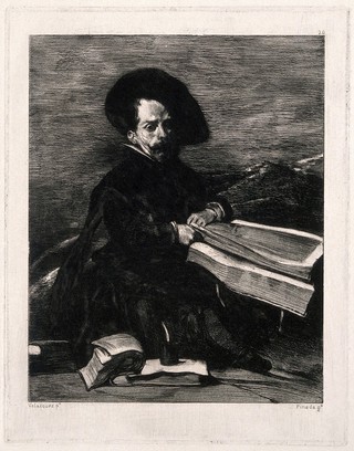A dwarf at the court of King Philip IV of Spain. Etching by M. Pineda Montón after D. Velazquez.