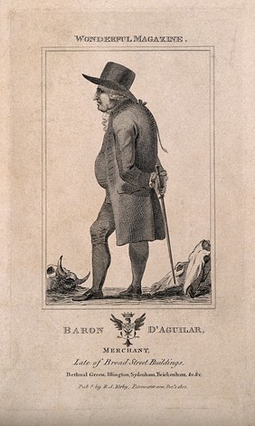 Baron D'Aguilar, eccentric merchant farmer. Line engraving, 1803.