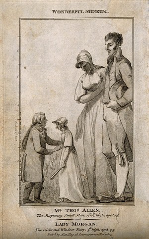 view Thomas Allen and Lady Morgan, dwarfs. Engraving, 1803.